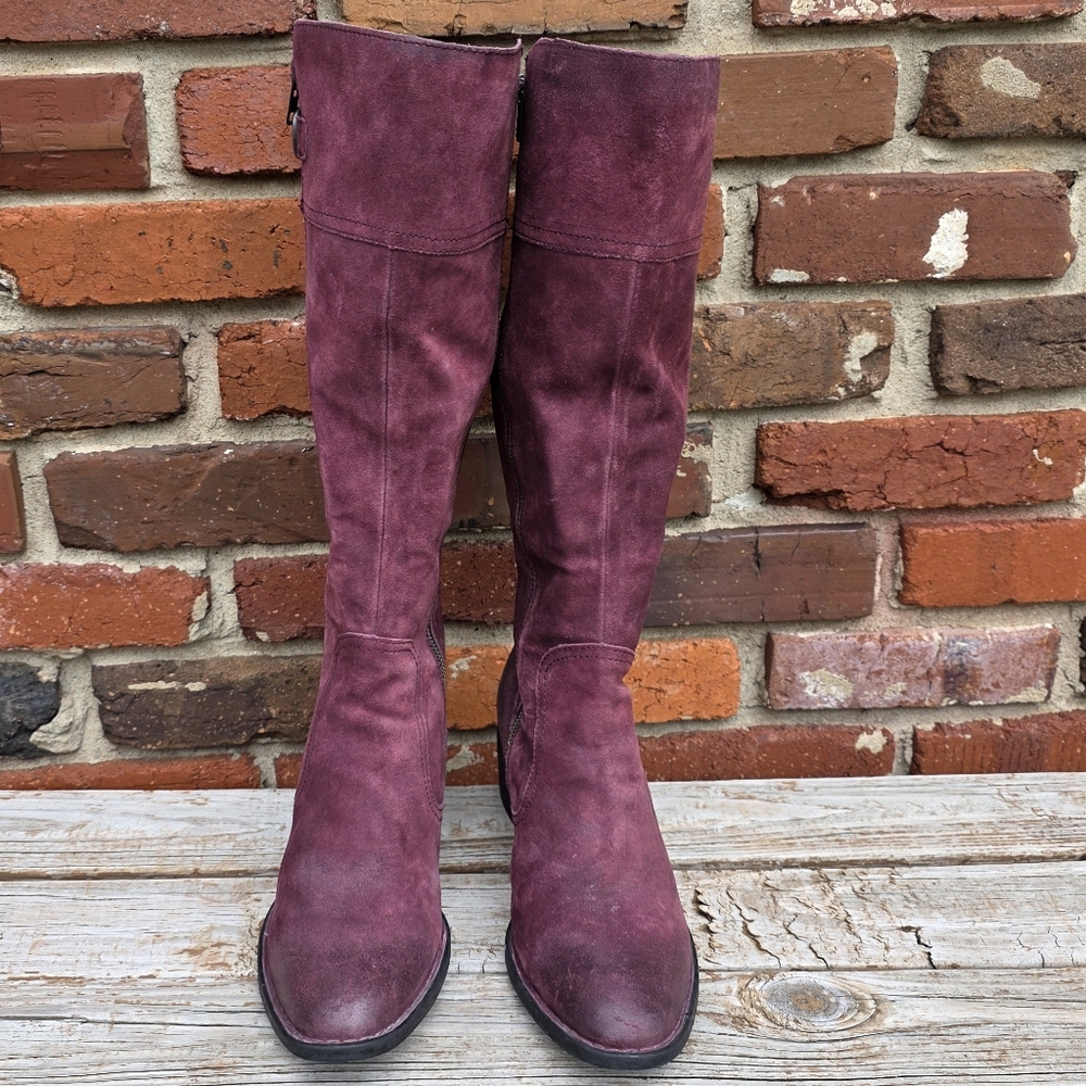 Born Women Distressed Suede Tall Boots in Burgundy (12M)